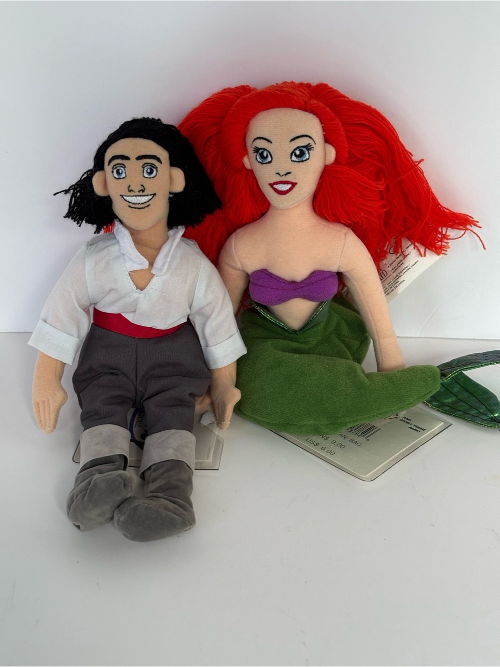 VTG 90s Disney Store The Little Mermaid Ariel Prince Eric Bean Bag Plush Set NWT